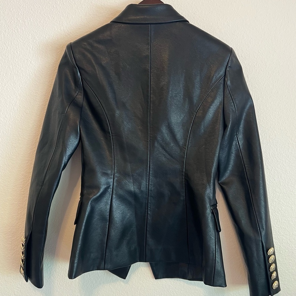 Faux Leather double breasted fitted blazer jacket, size XS/S, NWOT - Picture 6 of 16